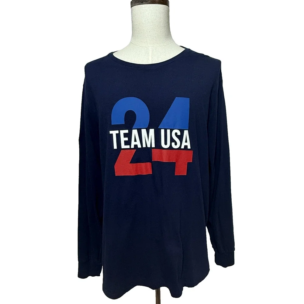 Polo Ralph Lauren T Shirt Mens XL Blue Red Team USA 24 Long Sleeve Graphic Print
